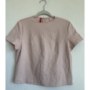 Spanx Womens The Perfect Funnel Top Size M Pale Pink Short Sleeve Elevated Basic